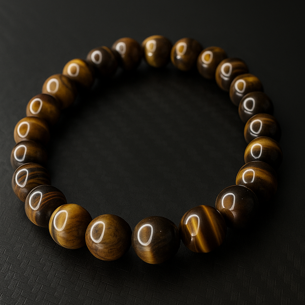 Brown beaded bracelet on a black background