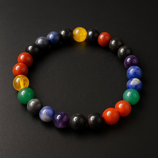 Multicolored beaded bracelet on a black background